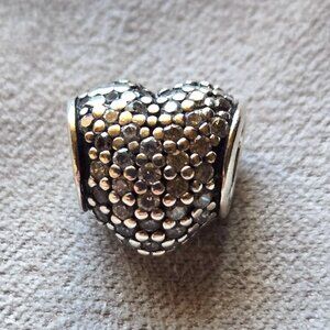 Pave Open My Heart Pandora Bead Charm in Sterling Silver with CZ